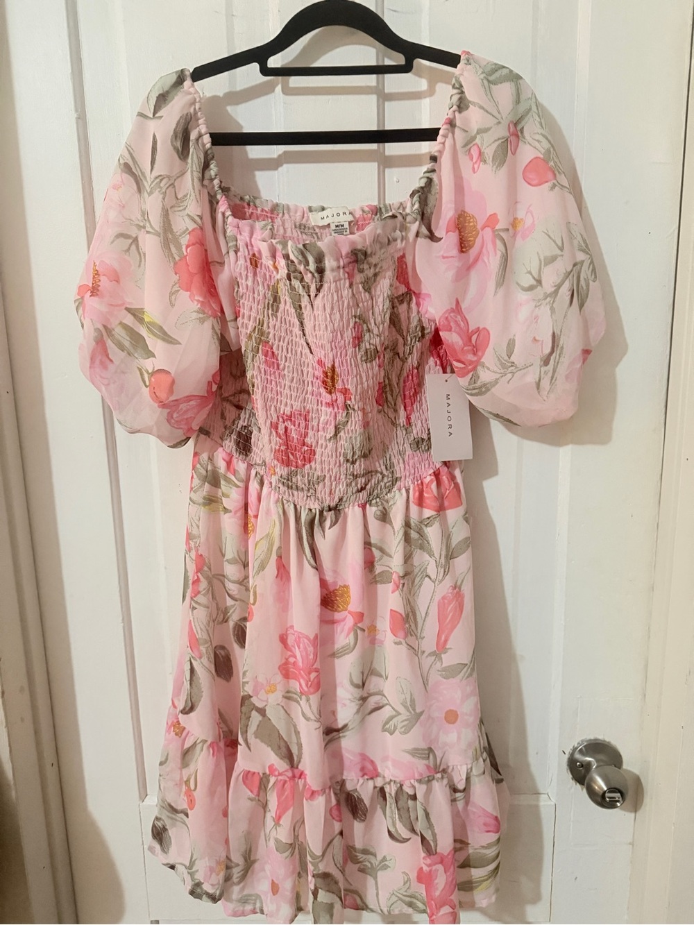 Floral Smocked Midi Dress in Pink